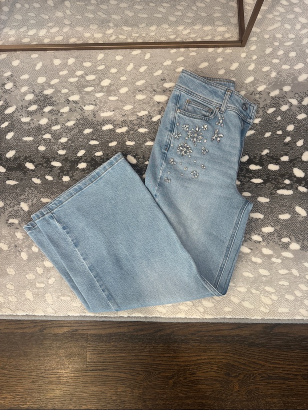 ANTONIO MELANI Light Blue Flare Jeans with Rhinestone Detail
